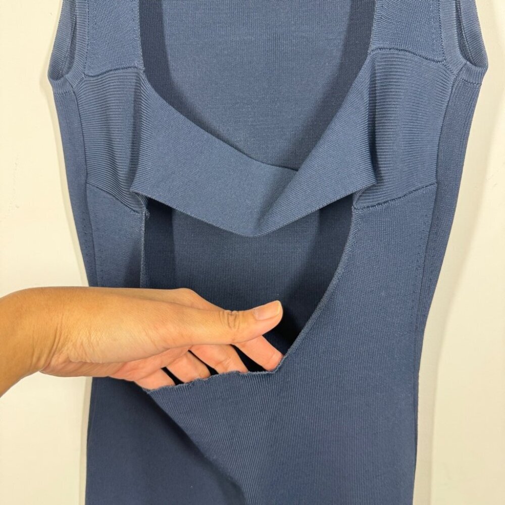 T Alexander Wang Navy Ribbed Sleeveless Bodycon Mini Dress Size S Cutout Back - Picture 7 of 15